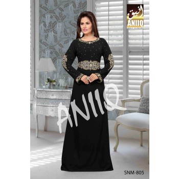 Black  Embroidered  Faux Georgette  Kaftan